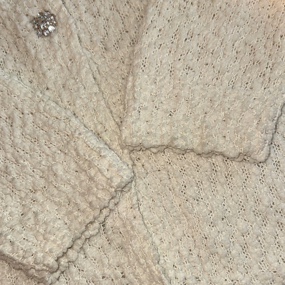 Zara Cream Textured Cardigan Sweater Rhinestone Buttons Oversized Size Small - Picture 5 of 10